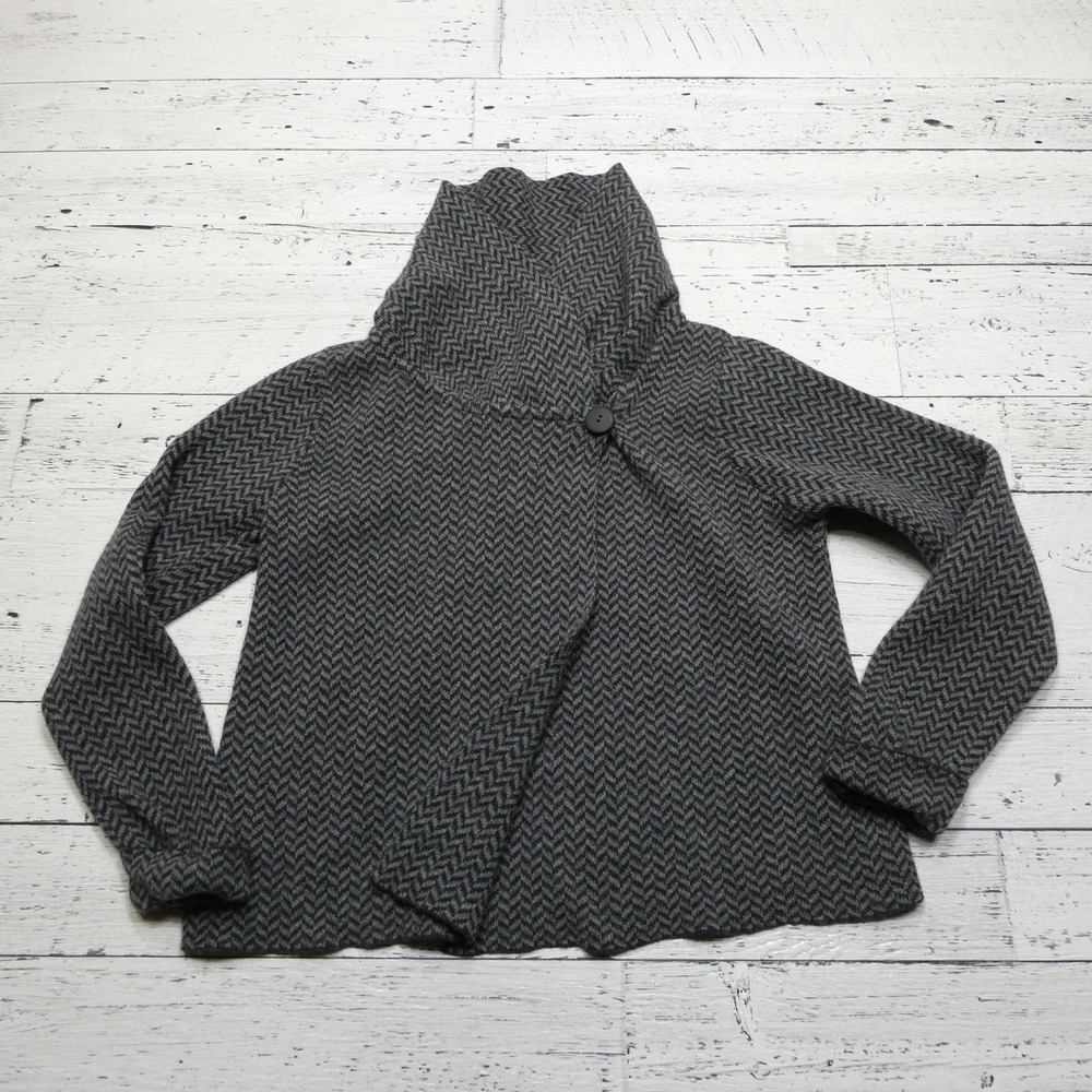 Maryline Cardigan Sweater Womens Large Gray Herringbone Wool Blend Made in Italy